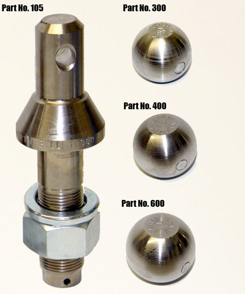 1" Extra Long, 3 Ball Nickel Plated Convert-A-Ball Set, USA Made, Rated 10,000 lbs. GVW, Part #105TB