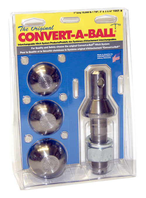 1" Extra Long, 3 Ball Nickel Plated Convert-A-Ball Set, USA Made, Rated 10,000 lbs. GVW, Part #105TB