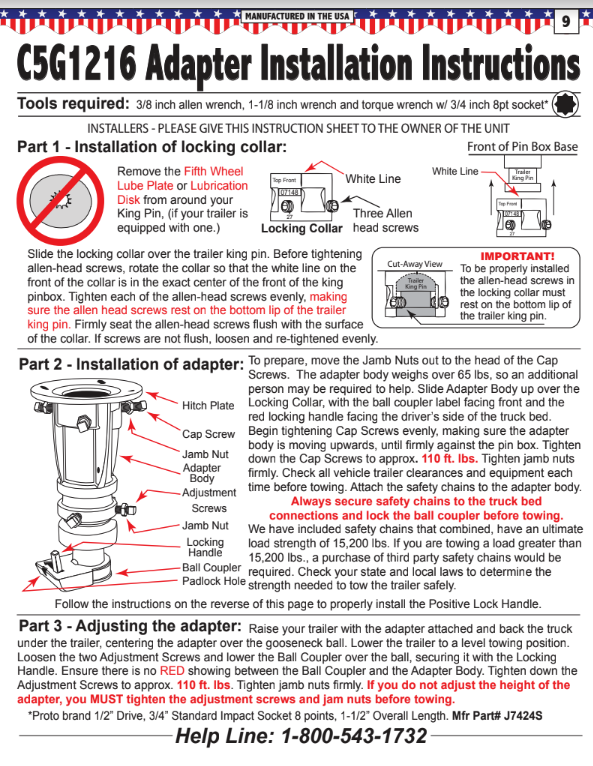 Convert-A-Ball 5th Wheel to Gooseneck Adapter #C5G1216 USA MADE!!!