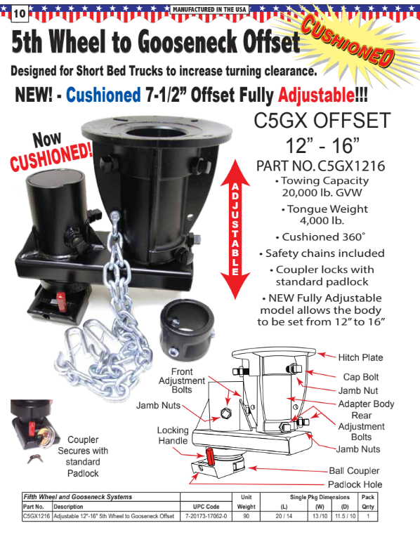 Convert-A-Ball 5th Wheel to Gooseneck Offset Adapter #C5GX1216