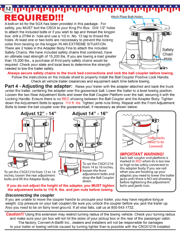 Convert-A-Ball 5th Wheel to Gooseneck Offset Adapter #C5GX1216