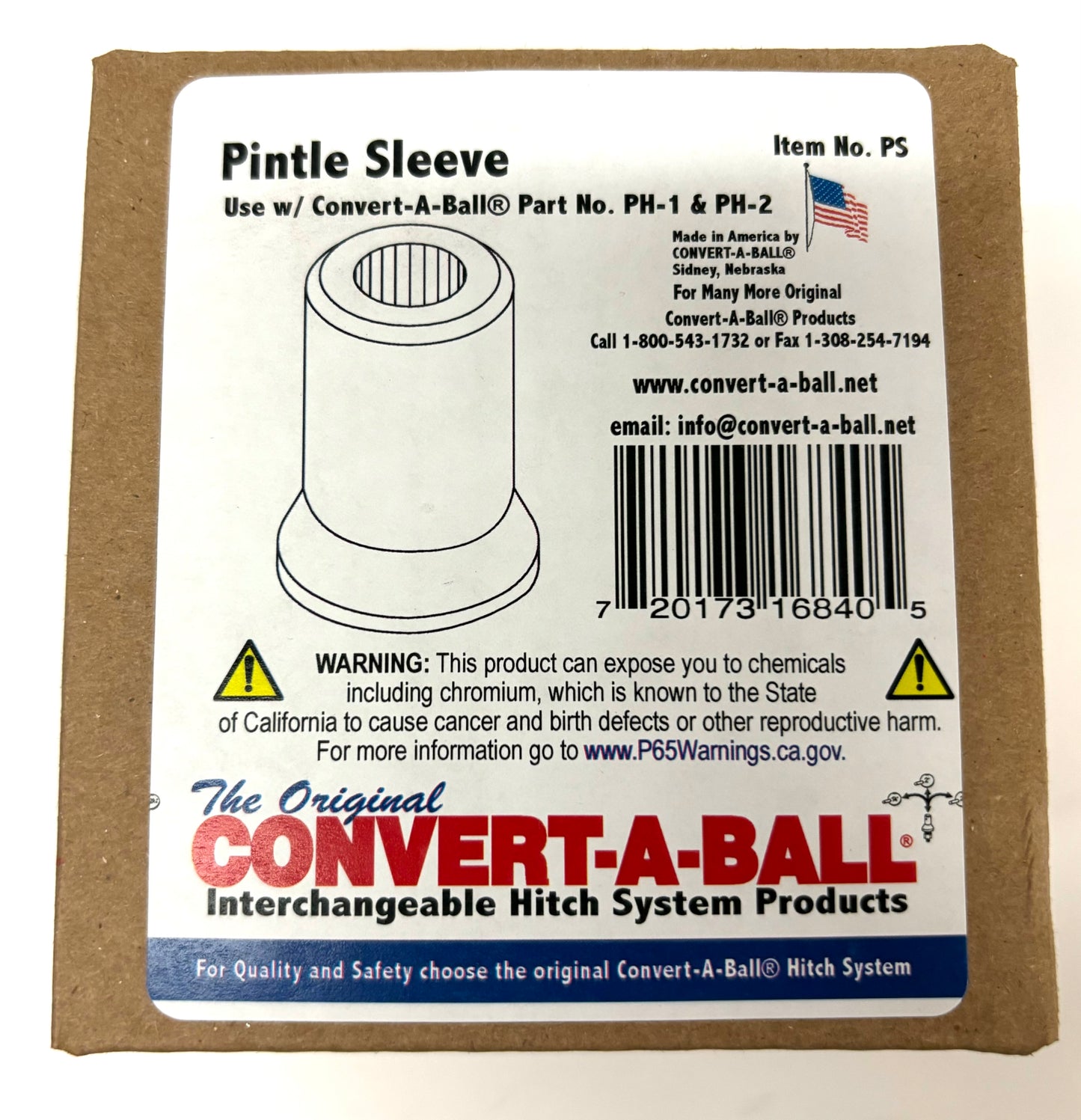 Pintle Sleeve for Convert-A-Ball PH1 or PH2 Hitch -- Part # PS