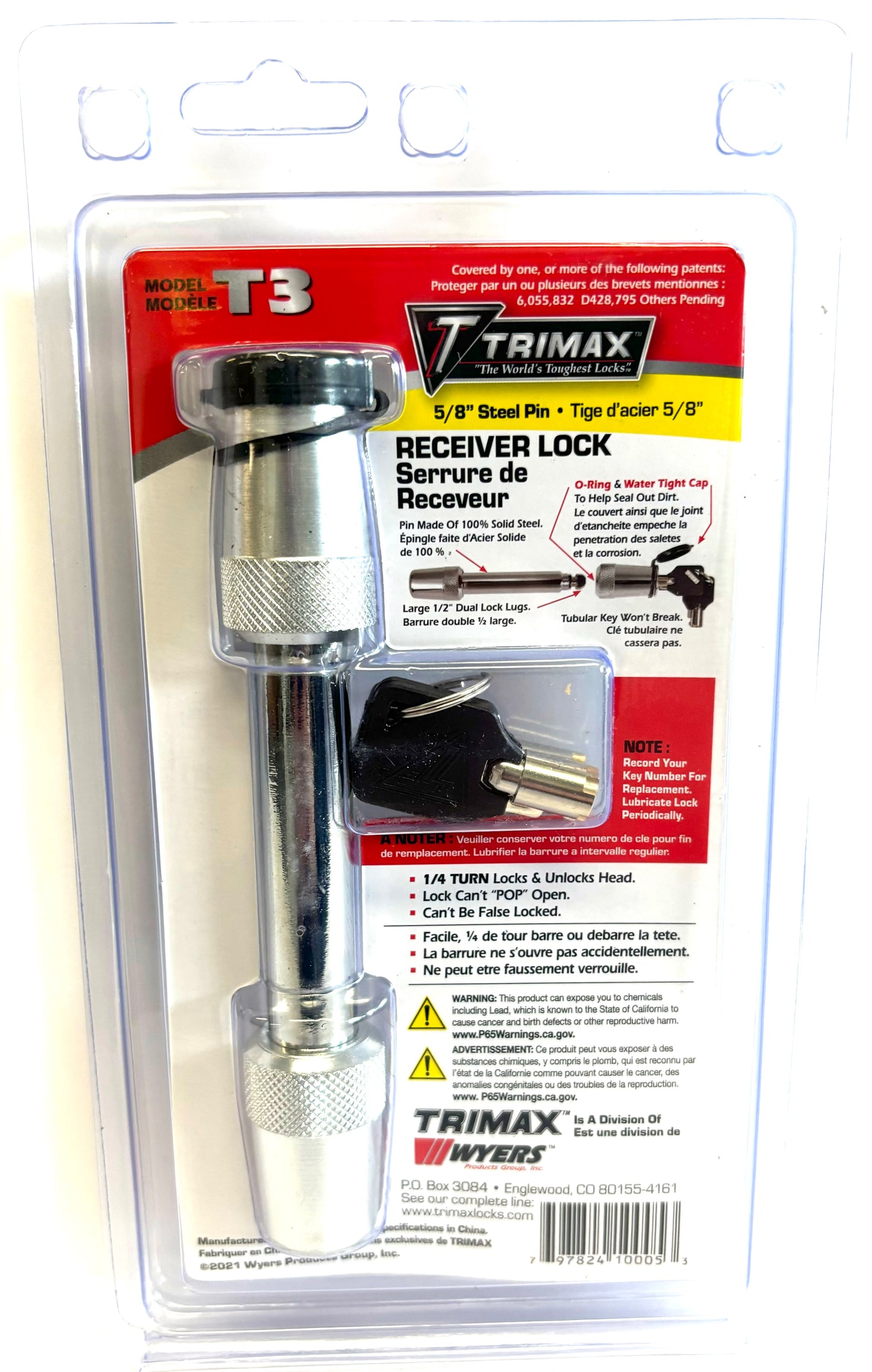 5/8" x 2 3/4" Hitch Pin Lock, Trimax T3