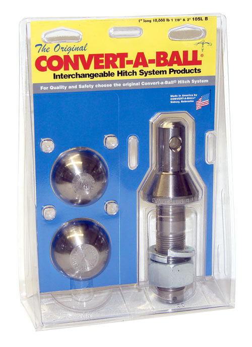 1" Super Long Convert-A-Ball Set with 1-7/8" and 2" Balls, Nickel Plated, USA Made, 10K GVW Part #105LB