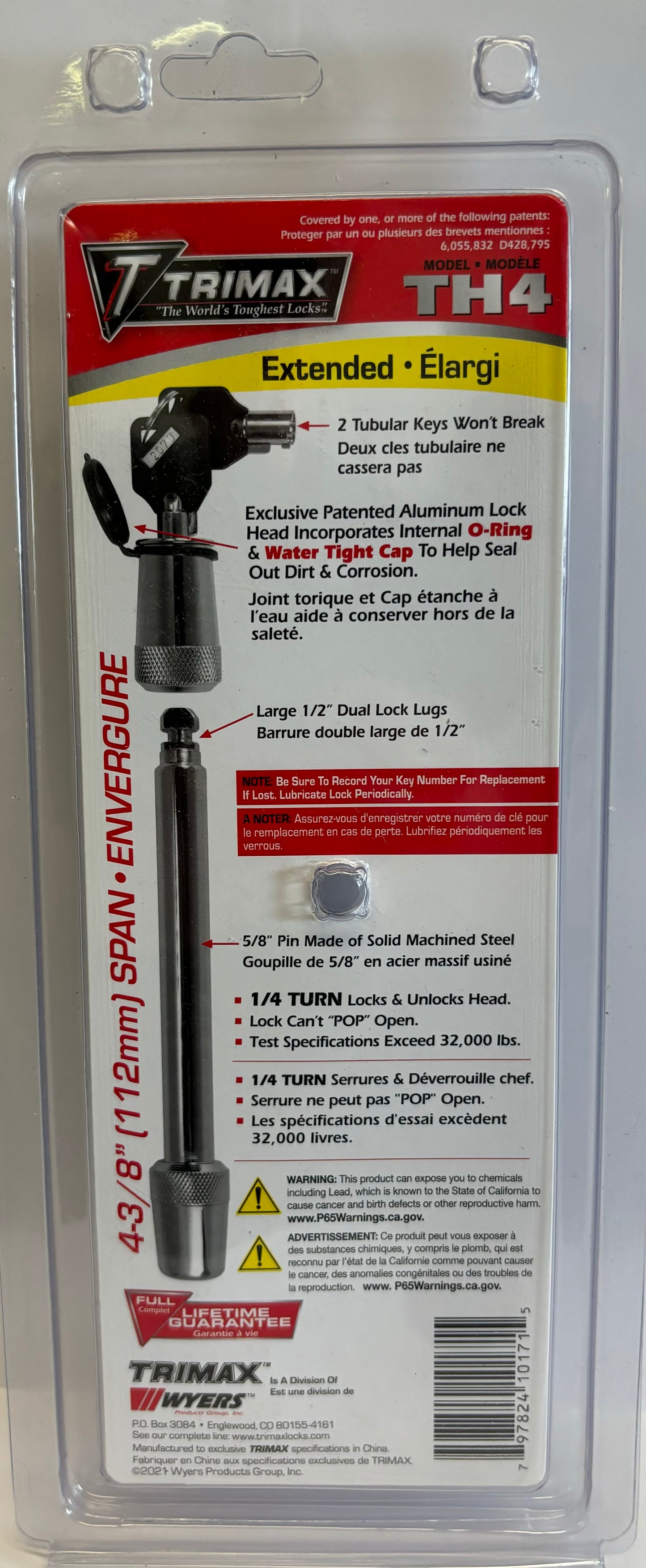 5/8" x 4 3/8" Receiver Hitch Lock - TH4 by Trimax